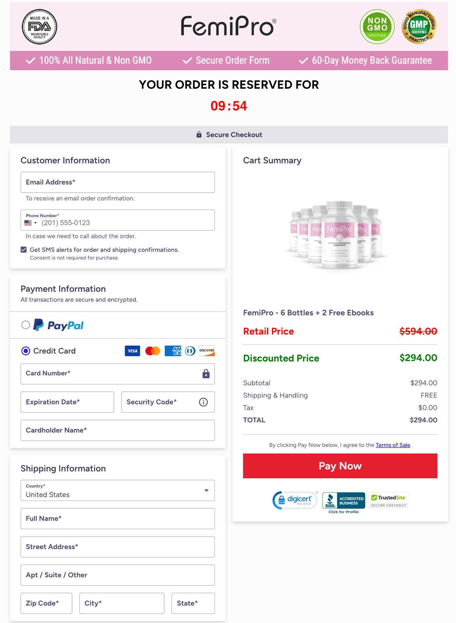 FemiPro Official Website Secure Order Page